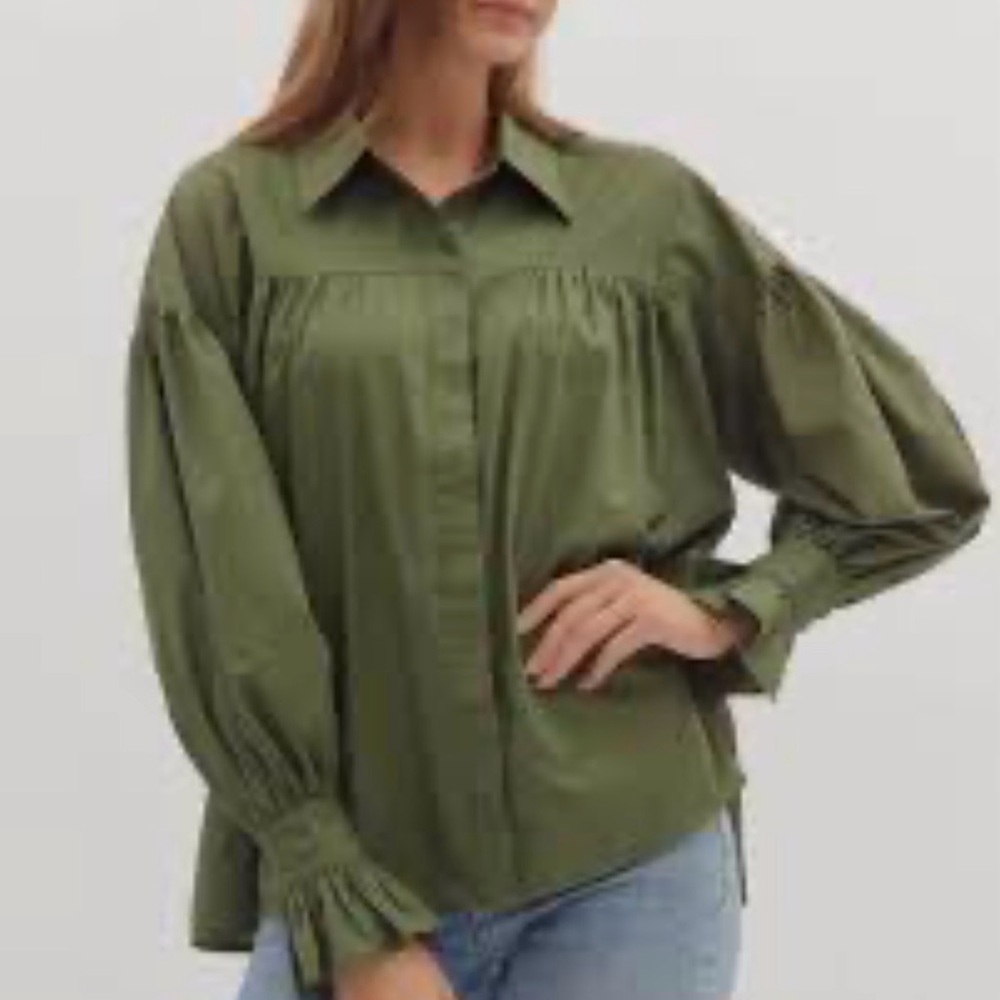 Olive Green Boho Women's Peasant Top